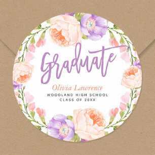 Watercolor Floral Personalized Graduation Stickers