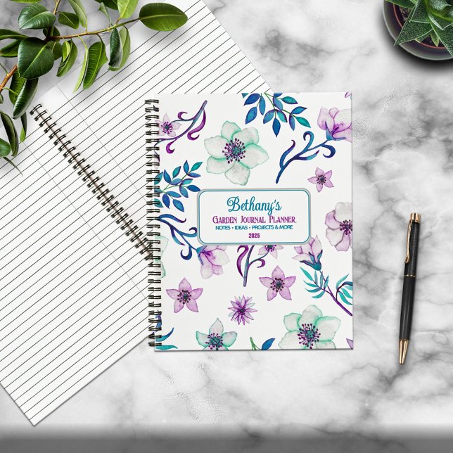 Watercolor Floral Personalized Home & Garden  Notebook (Creator Uploaded)