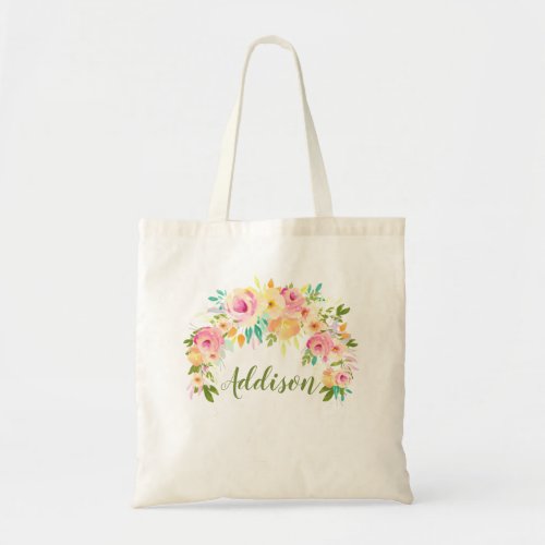 Watercolor Floral Personalized Ladies Canvas Tote