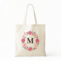 Watercolor Floral Personalized Monogram Canvas Bag
