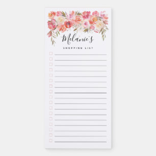 Watercolor Floral Personalized Name Lined List Magnetic Notepad