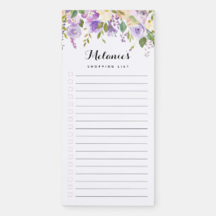 Watercolor Floral Personalized Name Lined List Magnetic Notepad