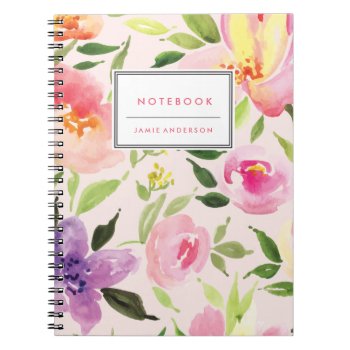 Watercolor Floral Personalized Notebook by blush_printables at Zazzle