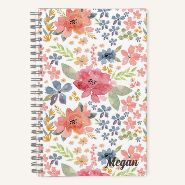 Watercolor Floral Personalized Notebook  (Front)