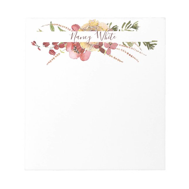Watercolor floral personalized notepad (Front)