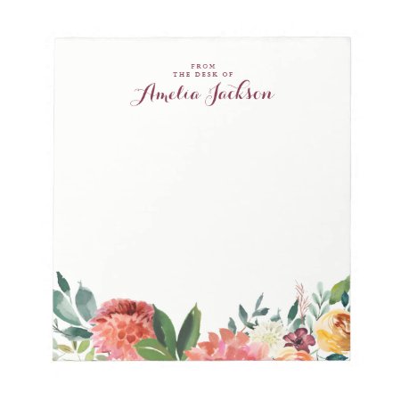 Watercolor Floral Personalized Notepad Stationery