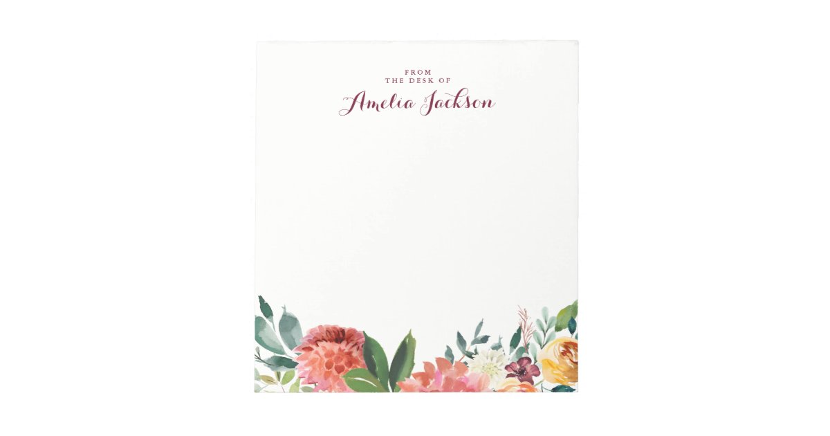 Watercolor Floral Personalized Notepad Stationery | Zazzle