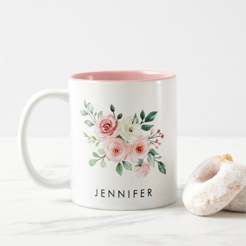 Watercolor Floral Personalized Pink Two_Tone Coffee Mug