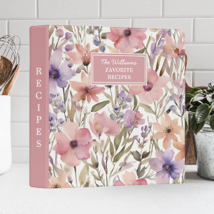 Watercolor Floral Personalized Recipe 3 Ring Binder