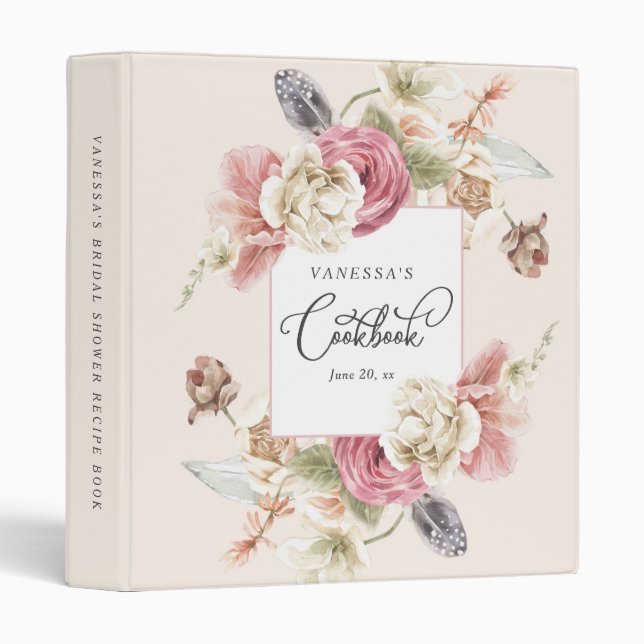 watercolor floral personalized recipe book binder (Front/Spine)