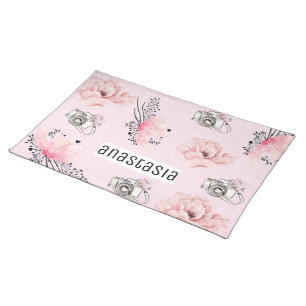 Watercolor Floral Personalized Rose Cloth Placemat