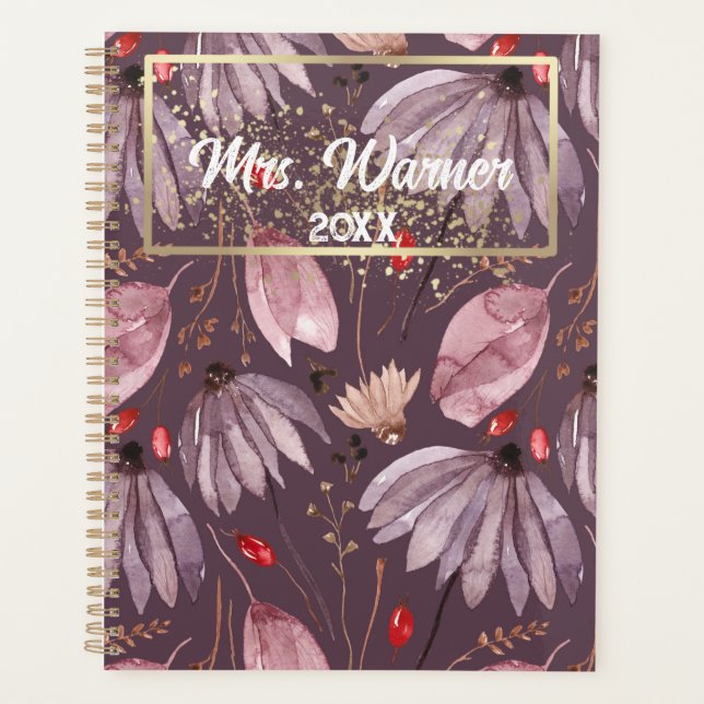Watercolor Floral Personalized Teacher Gift  Boho  Planner (Front)