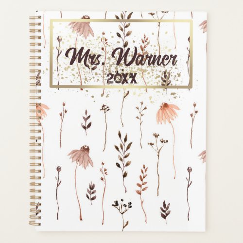 Watercolor Floral Personalized Teacher Gift Planne Planner