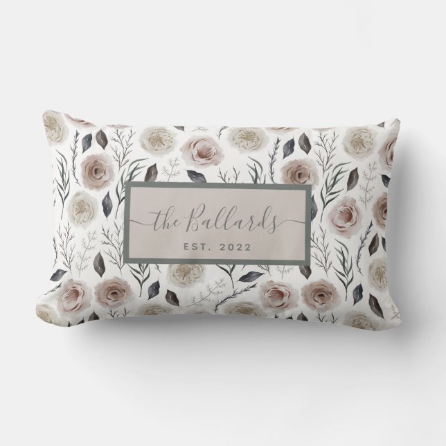 Watercolor Floral Personalized Throw Pillow (Front)