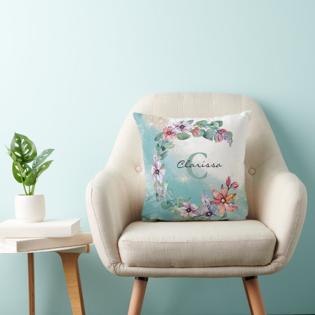Watercolor Floral Personalized Throw Pillow (Chair)