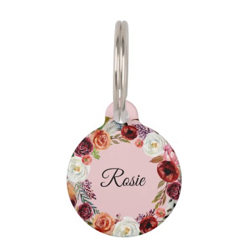 Watercolor Floral Pet Tag for Cats and Dogs