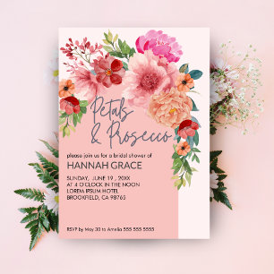 Watercolor Floral Petals & Prosecco Bridal Shower Invitation