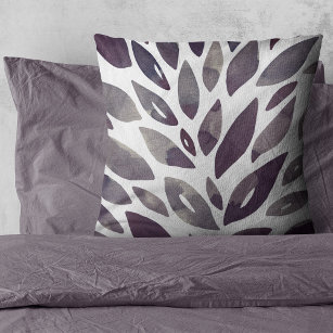 Watercolor floral petals - purple and grey throw pillow