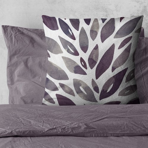 Watercolor floral petals _ purple and grey throw pillow