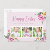 Watercolor Floral Photo Collage Happy Easter Postcard (Front/Back)