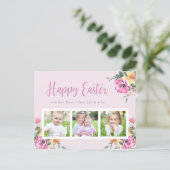 Watercolor Floral Photo Collage Happy Easter Postcard (Standing Front)