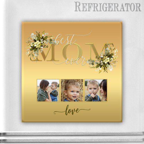 Watercolor Floral Photo Collage Mom Magnet