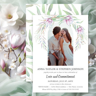 Watercolor Floral & Photo Commitment Ceremony Invitation