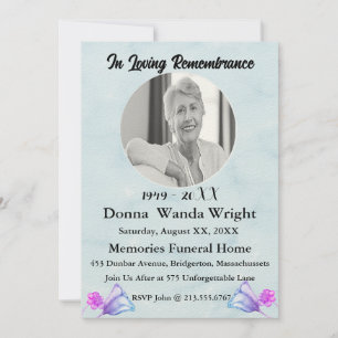 Watercolor Floral Photo Funeral Service Invitation