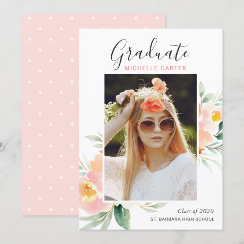 Watercolor Floral Photo Graduation Announcement