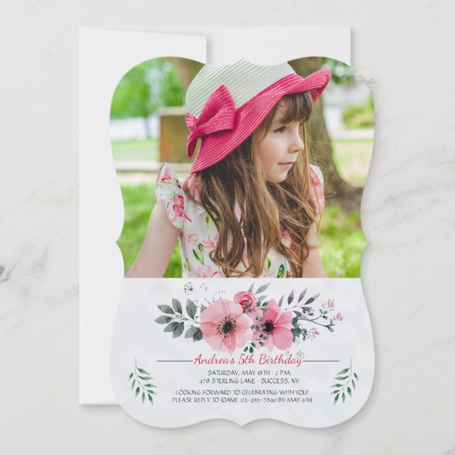 Watercolor Floral Photo Invitation (Front)