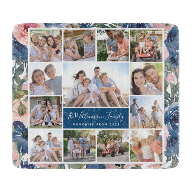 Watercolor Floral Photo Keepsake  Cutting Board (Front)