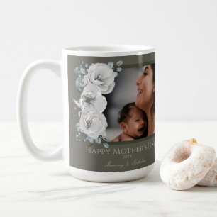 Watercolor Floral Photo Mother's Day Olive Green Coffee Mug
