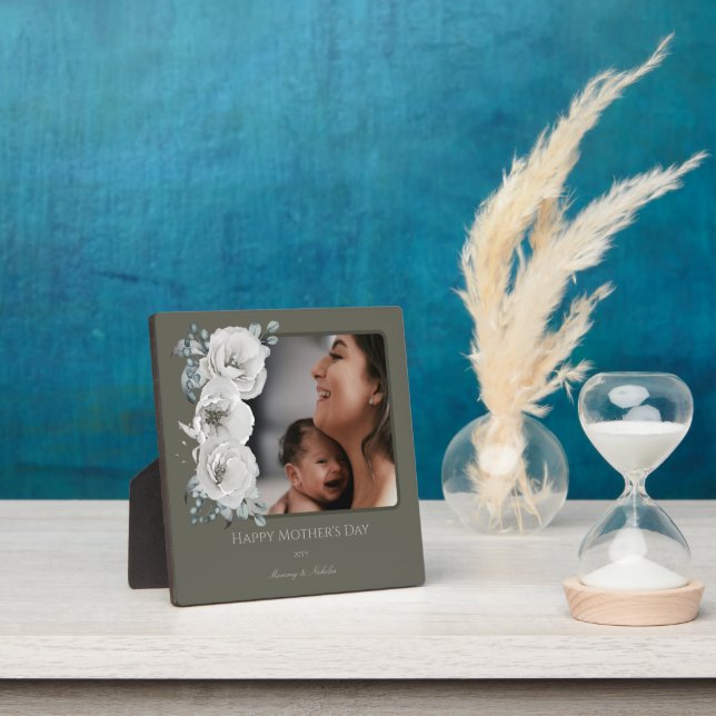 Watercolor Floral Photo Mother's Day | Olive Green Plaque (Insitu)