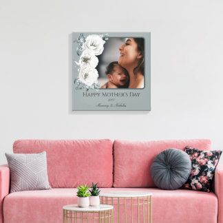 Watercolor Floral Photo Mother's Day | Sage Green Canvas Print