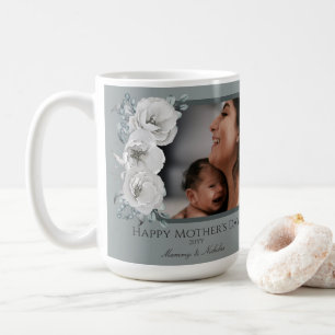 Watercolor Floral Photo Mother's Day Sage Green Coffee Mug