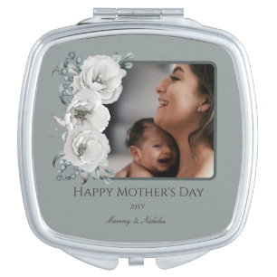 Watercolor Floral Photo Mother's Day Sage Green Compact Mirror