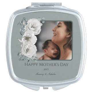 Watercolor Floral Photo Mother's Day | Sage Green Compact Mirror
