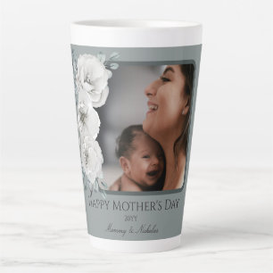 Watercolor Floral Photo Mother's Day Sage Green Latte Mug