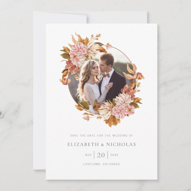 Watercolor Floral Photo Wedding Save The Date (Front)