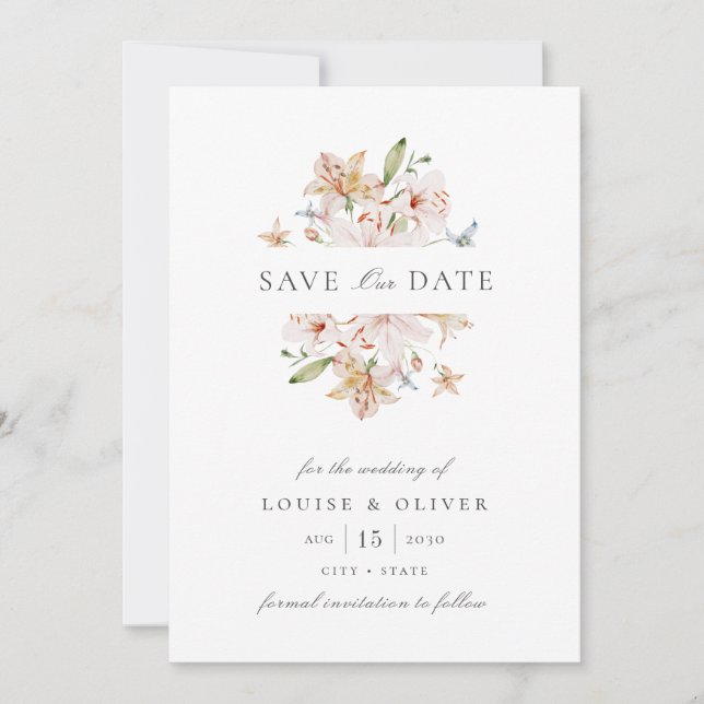 Watercolor Floral Photo Wedding Save The Date (Front)