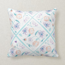 Watercolor Floral Pillow - Lavender, Blue, Peach