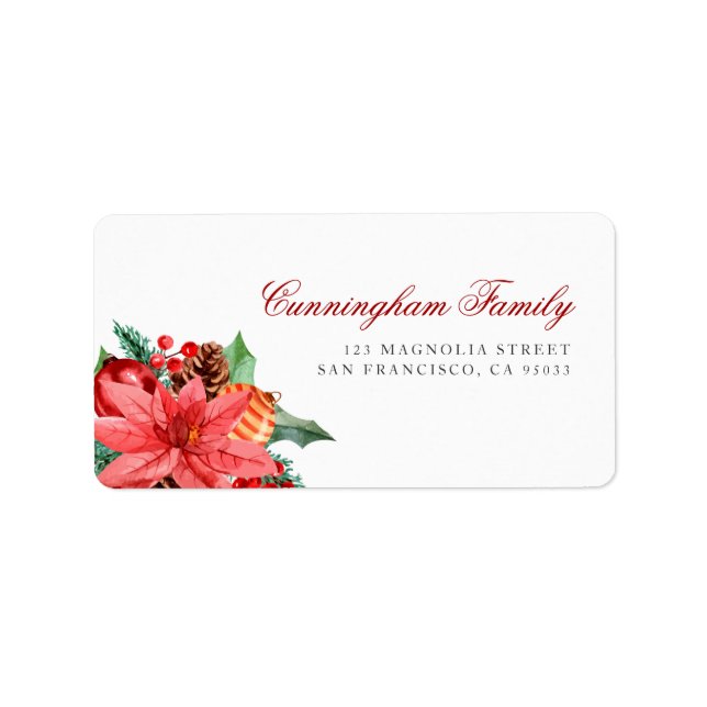 Watercolor Floral Pine Foliage Holiday Label (Front)