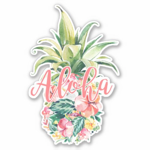 Watercolor Floral Pineapple Fruit Aloha Sticker