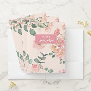 Watercolor floral Pink and peach personalized name Pocket Folder