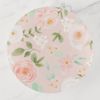 Watercolor Floral Pink And Peach Trinket Tray by freshpaperie at Zazzle