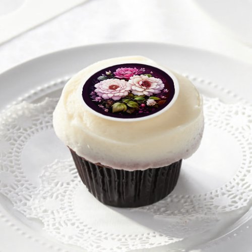 Watercolor Floral Pink and Purple Flowers Edible Frosting Rounds