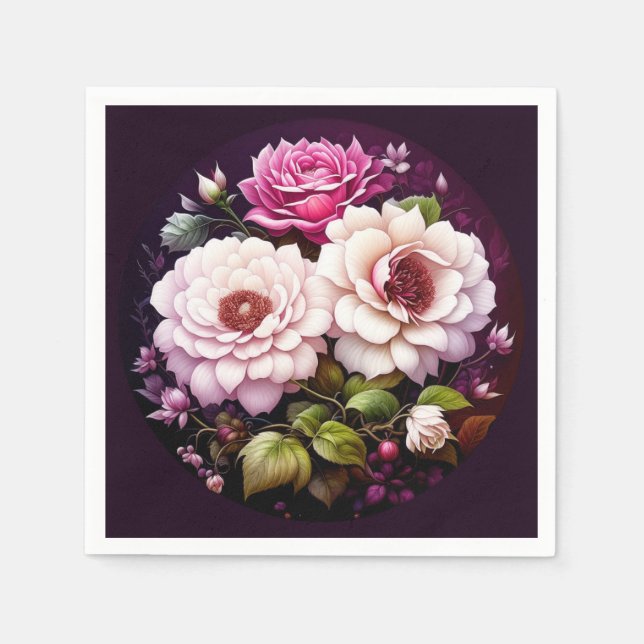 Watercolor Floral Pink and Purple Flowers Napkins (Front)