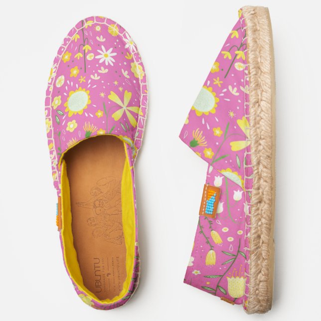 Watercolor Floral Pink and Yellow Espadrilles (Side)