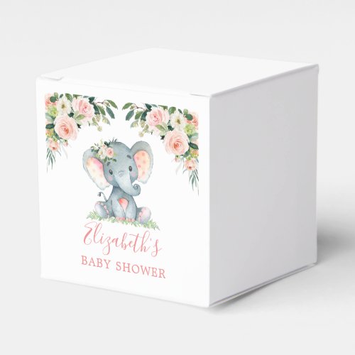 Watercolor Floral Pink Baby Elephant Baby Shower Favor Boxes