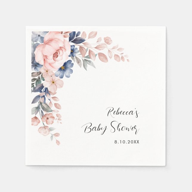 Watercolor Floral Pink Baby Shower Paper Napkins (Front)
